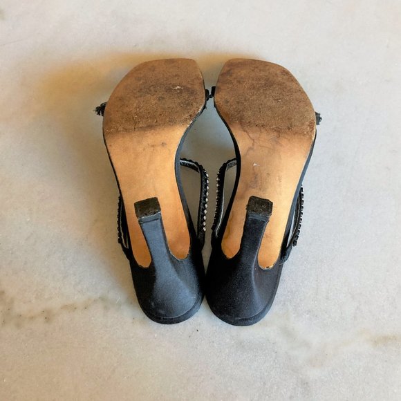 Vintage Sacha London black rhinestone high heel shoes / sandals, square toe, 90s - Picture 7 of 8